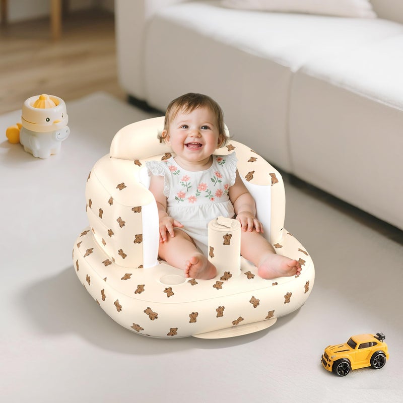 Mink Inflatable Baby Seat for Babies 3+ Months,Infant Floor Seats for Sitting Up,Portable Blow Up Baby Chair with Built in Air Pump, Ideal for Sitting Up and Learning to Play (Bear Cub) - Image 2